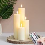Vtobay Flickering Flameless Pillar Candles with Remote Control and Cycle Timer,Ivory Pack of 4 Battery Operated(Powered by 2AA) LED Real Wax Tall Fake 3D-Wick Electric Candles(D 2.2" x H 4",6",8",10")