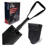 Tac9er Tac9er Collapsible E-Tool Shovel - Portable, Metal, Folding, Tactical Military Shovel with Serrated Steel Blade and Carrying Case for Camping, Backpacking, Gardening, and Survival