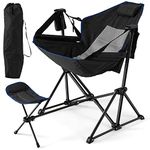 COSTWAY Hammock Camping Chair, Folding Swing Chair with Retractable Footrest, Adjustable Back, Head Pillow, Cup Holder & Carry Bag, Portable Rocking Recliner for Picnic Fishing Hiking (Black)