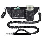 ETACCU Hands Free Dog Leash with Dual Heavy-Duty Traffic Handle, Retractable Dog Walking Belt, Adjustable Dog Running Waist Belt with Pouch, Reflective Stitches Leash for Jogging