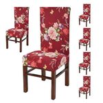 Yellow Weaves Elastic Stretchable Dining Chair Cover, Removable Washable Elastic Floral Printed Dining Chair Covers (Set of 6, Floral Red)