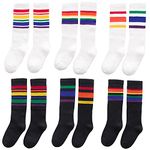 Xiyadun Unisex Toddler & Childs Cotton Knee High Calf Stripe Athletic Tube Socks（1-9 Years）, Rainbow Stripe, 4-6 Years