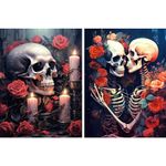 2 Pack 5D Diamond Painting Gothic Beauties and Skeletons Kit by Number Kits Bimkole Paint with Diamonds Arts DIY for Home Decor, 12x16inch