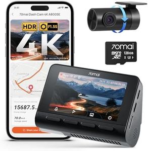 70mai A800SE Dashcam Auto Vorne Hinten 4K HDR 2160P+1080P mit 128GB SD Karte, Dual Autokamera 3" IPS, F1.55 Blende Nachtsicht, 210Sek.Puffer Notfall-Voraufzeichnung, Parküberwachung, Max 512GB