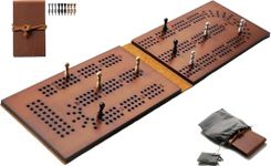 Travel Cribbage Board Game Leather & Solid Bambo-Wood Pocket Sized Tiny Card Game Board