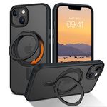 GUAGUA Magnetic Case for iPhone 14 iPhone 13 with 360° Rotatable Invisible Ring, iPhone 14/13 Case with Stand Magnetic Ring Holder Shockproof Case for iPhone 13/14 6.1 inch-Translucent Black