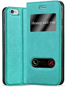 cadorabo Coque pour Apple iPhone 6 / iPhone 6S en Turquoise Menthe - Housse Protection avec Stand Horizontal et Deux Fenêtres - Portefeuille Etui Poche Folio Case Cover