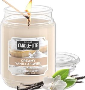 Candle-lite Scented Candles, Creamy Vanilla Swirl Fragrance, One 18 oz. Single-Wick Aromatherapy Candle with 110 Hours of Burn Time, Off-White Color