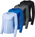 4-Pack: Womens Plus Size Dry-Fit Long Sleeve V-Neck Shirt Tops T-Shirt Fashion Workout Gym Tees Athletic Active Adult Ladies Tshirt Clothing Fall Casual Outfit Running Exercise UPF Just My - Set 7, 3X