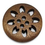 HOUSWEETY 50 Pcs Brown Round Hollow 4 Holes Wooden Buttons 25mm Dia.(1")