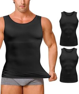 Gotoly Men Compression Shirt Shapewear Slimming Body Shaper Vest Undershirt Tummy Control Tank Top(2pcs Black,3X-Large)