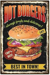 GLOBLELAND Vintage Restaurant Hamburguesa Y Palabra Divertida Metal Tin Sign para Garaje Hombre Signos Personalizados Jardín Cueva Signos Placa Arte Cartel Decoración de Pared