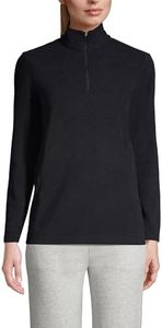 Lands' End Women's Quarter Zip Fleece Pullover Top, Black, Medium