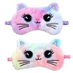 2 Pack Sleeping Eye Mask Soft Plush Eye Mask Cute Animal Sleeping Eye Shade Night Eyeshade Cover for Girls Boys Travel Nap Party Supplies (Colorful, Cat Style)