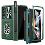 Caka for Samsung Galaxy Z Fold 4 Case, Galaxy Z Fold 4 Case with S Pen Holder & Hinge Protection, Kickstand & Camera Cover with Built-in 360°Rotate Ring Stand Protective Case for Z Fold 4-Green