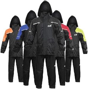 HWK Motorcycle Rain Suit for Men and Women, Two-Piece Waterproof Motorcycle Rain Gear with Reflective Jacket and Pants, All-Season Weatherproof Protection for Riding, Black, Large