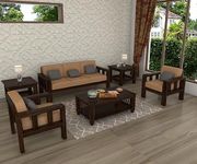 LEGEND HOME FURNITURE Solid Sheesham Wood Sofa Set 5 Seater Set Home Furniture Living Room | Wooden Sofa Set 3+1+1 | Sheesham Wood Furniture| Without Pillow | Walnut Finish