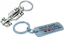 KD COLLECTIONS F1 Formula One Ferrari Racing Car Sports Car Shape Metal Keychain & Drive Safe Keychain Combo (Multicolor)