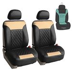 FH Group Car Front Seat Cushions Deluxe Diamond Pattern Water Resistant PU Leather Airbag Compatible Cushions for Cars, Trucks, Vans, SUVs (Beige/Black)