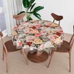 Kuber Industries Round Dining Table Cover 4 Seater Waterproof | Center Table Teepai Cover Cloth for Tea Coffee | Tabletop & Teapoy Mat for Living Room, Kitchen & Balcony | 60 Inch | PVC | Rose Design