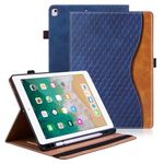 Vkooer Case for iPad 9th / 8th / 7th Generation with Pencil Holder 10.2-inch 2021/2020/2019, 10.5'' iPad Air 3/Pro 2017 Leather Folio Cover with Auto Sleep/Wake Multi Angle Stand - Dark blue