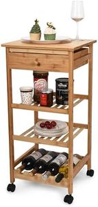 Hallops Kitchen Cart with Drawer and Basket - Brown Kitchen Cart Island for Small Spaces - Extra Counter Space or Spice Rack - Portable Dining Table with Wheels - Elegant Solid Wood Top, spice drawer