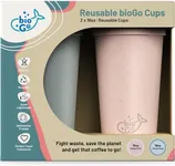 bioGo Reusable Coffee Cups - Faded Pink & Pastel Gray - 16oz x 2 - Microwave & Dishwasher Safe - Perfect for Couples - To Go Cups Dishwasher Safe - Microwavable Cups with Lids