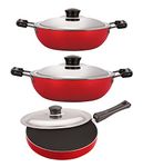 Nirlon 3 Piece Gas Stovetop Compatible Non-Stick Aluminium Kitchenware Essential Set, 2.6mm_FP12_DKD(M)_DKD(B)