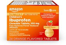 Amazon Basic Care Children's Ibuprofen Chewable Tablets, 100 mg, Pain Reliever and Fever Reducer, Orange Flavor, For Aches, Pains, Sore Throat, Toothache and Headache Relief, 24 Count