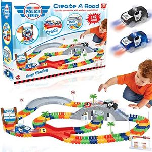 Liberty Imports 142 Pieces Create a Road Super Snap Speedway - Magic Journey Flexible Track Set - Ideal Gift Toy for Toddlers, Kids, Boys, and Girls (Police Chase)