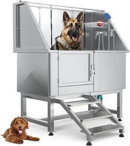 YITAHOME 50" Dog Bathtub, Professional Stainless Steel 304 Dog Bathing Station, Dog Grooming Tub w/Left Stairs, Floor Grate, Faucet, Pet Washing Station for Large, Medium, Small Pets