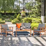 DORTALA 4PCS Wooden Patio Furniture Set, Outdoor Conversation Set with Table & Sectional Sofa, Seating Furniture Set with Cushions for Garden Backyard Balcony Patio Poolside, Grey