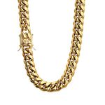 PY BLING Mens Heavy Miami Cuban Link Chain Choker 14k Gold Plated Hip Hop Thick Stainless Steel 8mm-16mm Necklace/Bracelet, 22 Inch, Stainless Steel, No Gemstone