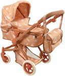 Convertible Combo Baby Doll Stroller for 3 Year Old Girls & Up | Play Toy Baby Stroller for Dolls, Folding Adjustable Bassinet Carriage Buggy with Storage Basket (Beige Butterfly)