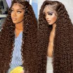 TOYERE 22Inch Chocolate Brown Lace Front Wig 13x6 Deep Wave Lace Front Wigs Human Hair 200 Density 4# Colored HD Lace Frontal Chocolate Brown Wig Pre Plucked with Baby Hair Natural Hairline