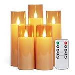 IMAGE Flickering Flameless Candles Battery Operated, Acrylic Shell Pillar 3D Wick LED Candles with 10-Key Remote Control Timer for Wedding Christmas Home Decor Set of 5 (D2.3 in X H5 5 7 7 8 in), Gold