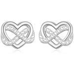 Silver Stud Earings for Women Girls, 925 Sterling Silver Infinity Heart Stud Earrings - Cubic Zirconia Stud Earrings for Mum Wife Her Birthday Mother's Day Valentine’s Day Christmas Gifts