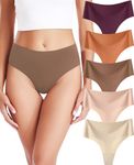 RHYFF High Waisted Thongs for Women Tummy Control Thong Soft Seamless Underwear No Show High Rise Panties XS-XL（R0835S-Coffe）