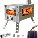 DANCHEL OUTDOOR HS6 Hot Tent Stoves Wood Burning Portable with Reinforced Side, 304 Stainless Steel Secondary Combustion Folding Camp Stoves for Winter Backpacking Camping,6.5ft/2M Chimney Pipe