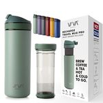 VIVA Recharge Travel French Press Coffee Maker & Insulated Leak Proof Tea Mug, 16 oz / 460 ml, Mint