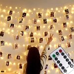 Microwear Photo Clip String Lights,USB or Battery Powered,100 LED 10M Copper Wire Hanging String Fairy Lights with Remote,Decoration for Indoor Bedroom Wedding Party (50 Clip & 25 Nails,8 Modes)