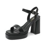 Women's Black 4 Inch Platform Heels Chunky Heeled Sandals Dress Block Heels Thick Heels Prom Shoes 311 Black Size 8 Women