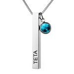 Ruibeila Personalized Bar Name Necklace for Men Women, Custom 3D Engraved Name Date Text Pendant Necklace with Birthstone Jewelry Gifts