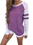 Famulily Women's Long Sleeve Baseball Tee Shirt Crew Neck Colorblock Striped Tops(Purple,Medium)