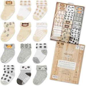 Baby Socks 12 Pairs - Non-Slip Infant Grip for Newborns & Toddlers 6-12 Months, Boys & Girls, Safe for Walking
