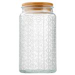 Eidoct Glass Jar with Airtight Wooden Lid, 35oz Vintage Glass Kitchen Storage Counter Sealed Jar, Decorative Glass Food Storage Containers for Candy, Flour, Oats, Coffee Bean(Window Grilles)