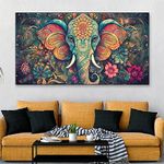 DEKORSTATION Gentle Majesty Elephant Head Floating Framed Vastu Canvas Wall Painting | Canvas Painting for Bedroom | Elephant Theme Multicolor Framed Canvas Wall Painting | Size: 24x36 Inch
