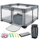 Foldable Baby Playpen 127x127cm with a Mat, Playpen for Babies and Toddlers,Portable PlayPen with 30pcs Ocean Balls and 4 Handlers Indoor & Outdoor.