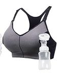 HOFISH Comfortable Hands-Free Pumping Bra for Breastfeeding Moms, All-Day Support Nursing Bra, Compatible with Most Breast Pump Black/Grey M