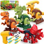 KAEGREEL Take Apart Dinosaur Toys for Kids, 4 Packs STEM Building Dinosaur Toys Construction Building Toy Set with Electric Drill, DIY Learning Birthday Gifts for Aged 3 4 5 6 7 8 Year Old Boys Girls